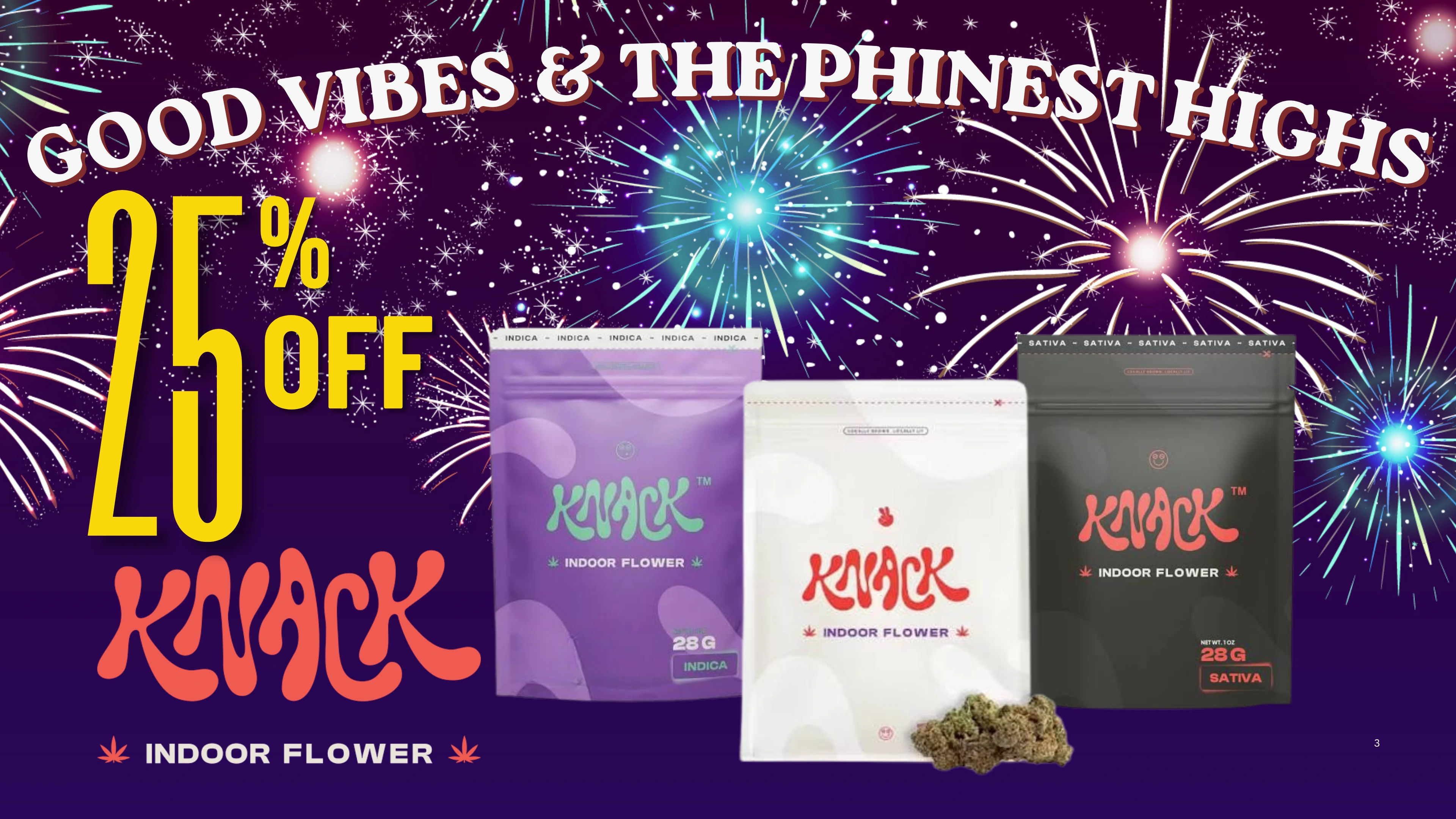 The Phinest Buds July Knack 28G 25% Off cannabis specials board.