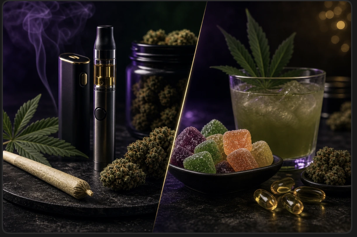 Comparison graphic for inhaling vs ingesting cannabis