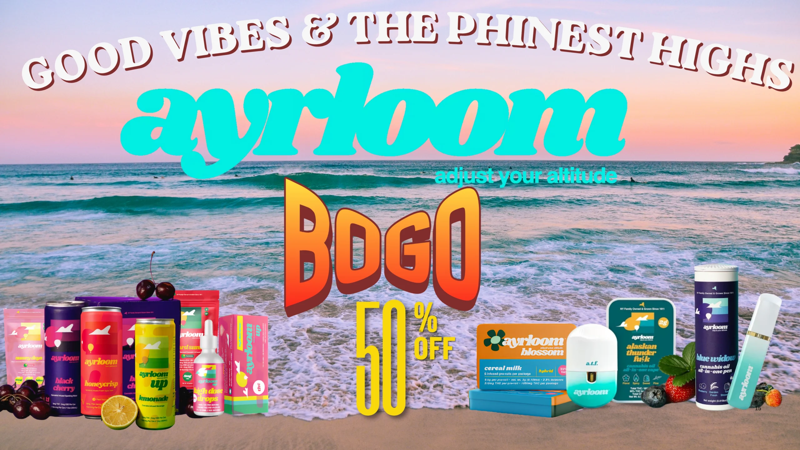 The Phinest Buds June cannabis sale graphic for Ayrloom BOGO 50% Off Assorted Products in Depew, NY.