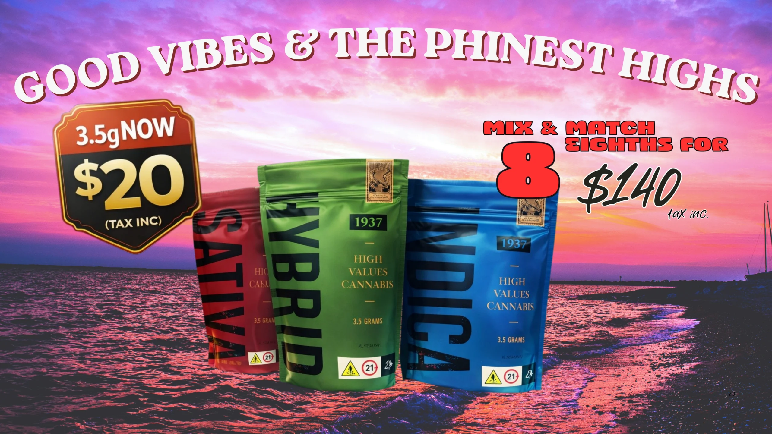 The Phinest Buds June cannabis sale graphic for 1937 3.5G $20 / Mix & Match 8 Eighths for $140 in Depew, NY.