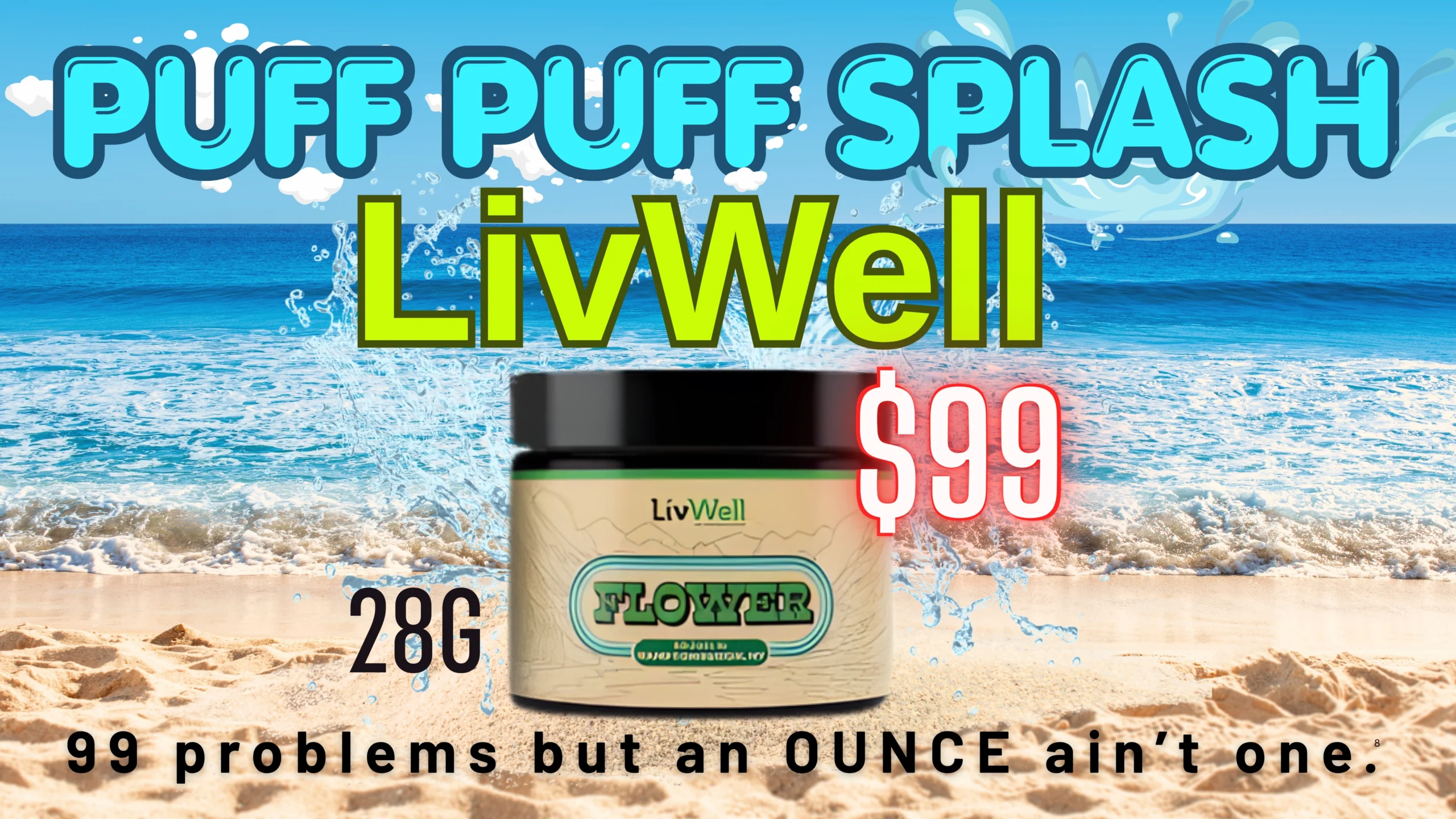 The Phinest Buds June cannabis sale graphic for LivWell 28G Flower $99 in Depew, NY.