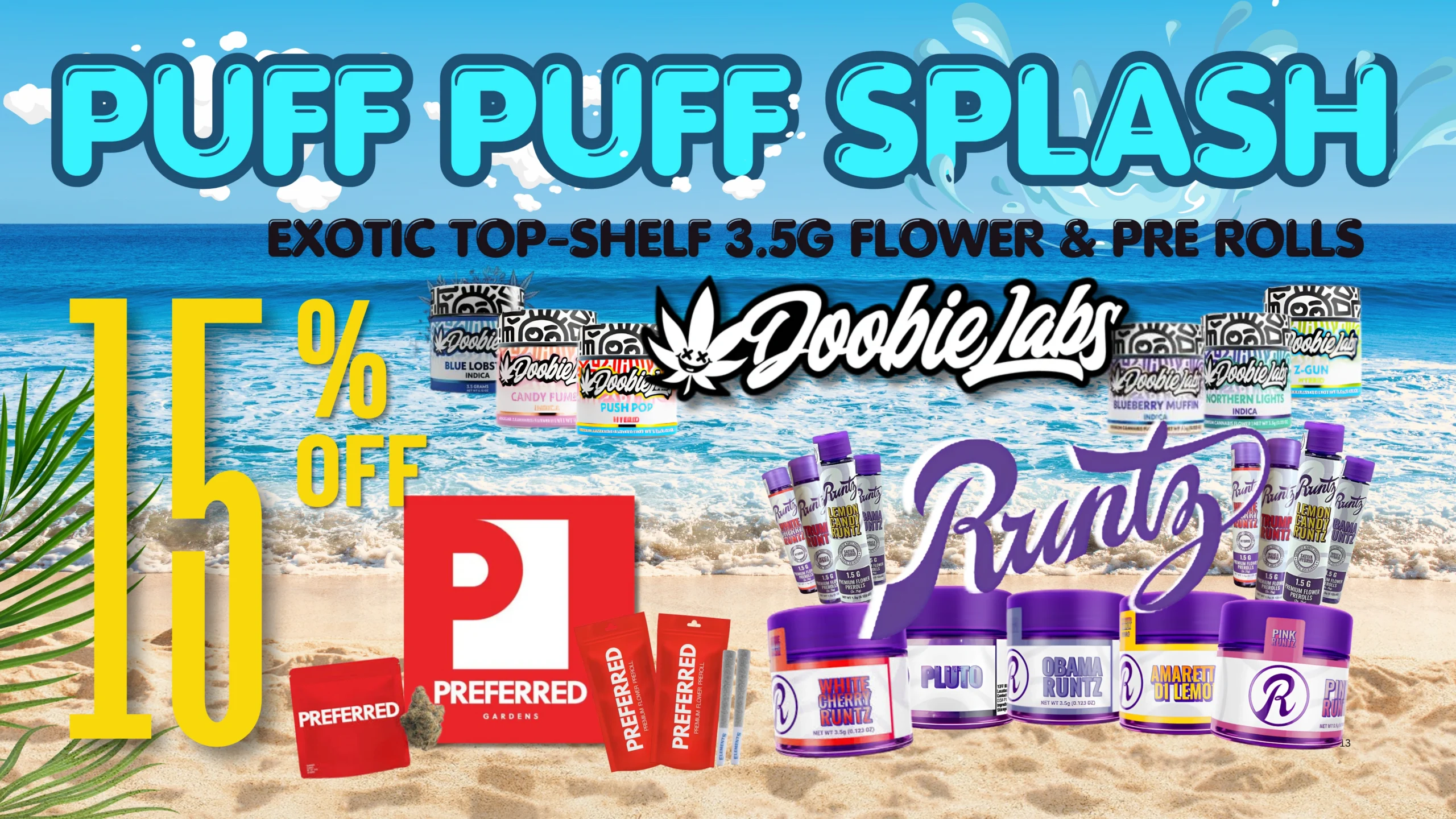 The Phinest Buds June cannabis sale graphic for 15% Off Exotic Top-Shelf 3.5G Flower & Pre-rolls in Depew, NY.