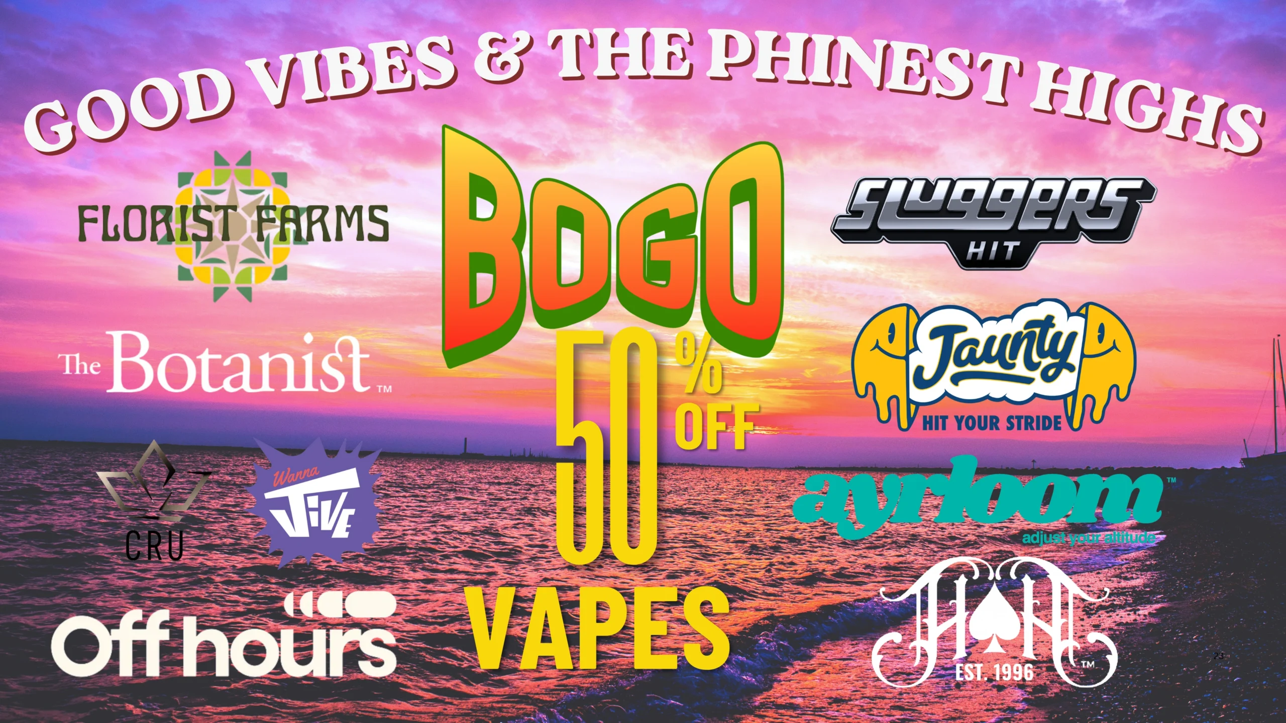 The Phinest Buds June cannabis sale graphic for Assorted Brand Vapes BOGO 50% Off in Depew, NY.