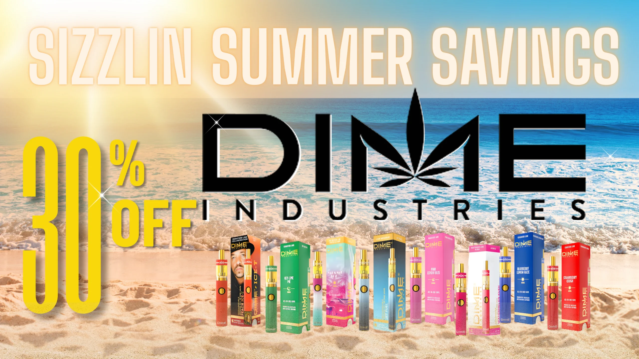 The Phinest Buds June cannabis sale graphic for DIME Industries 30% Off Vapes in Depew, NY.