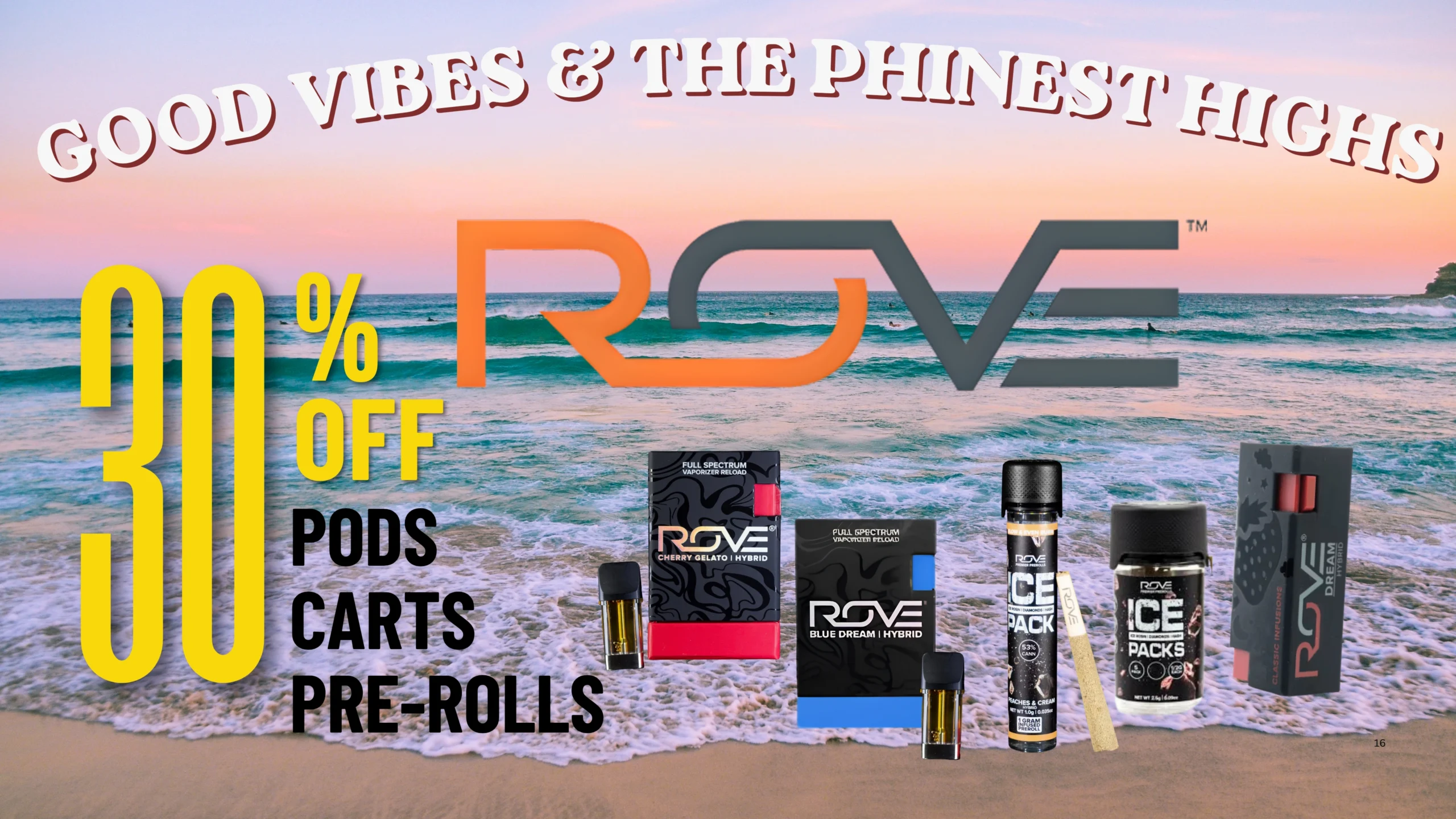 The Phinest Buds June cannabis sale graphic for Rove 30% Off Pods, Carts & Pre-rolls in Depew, NY.