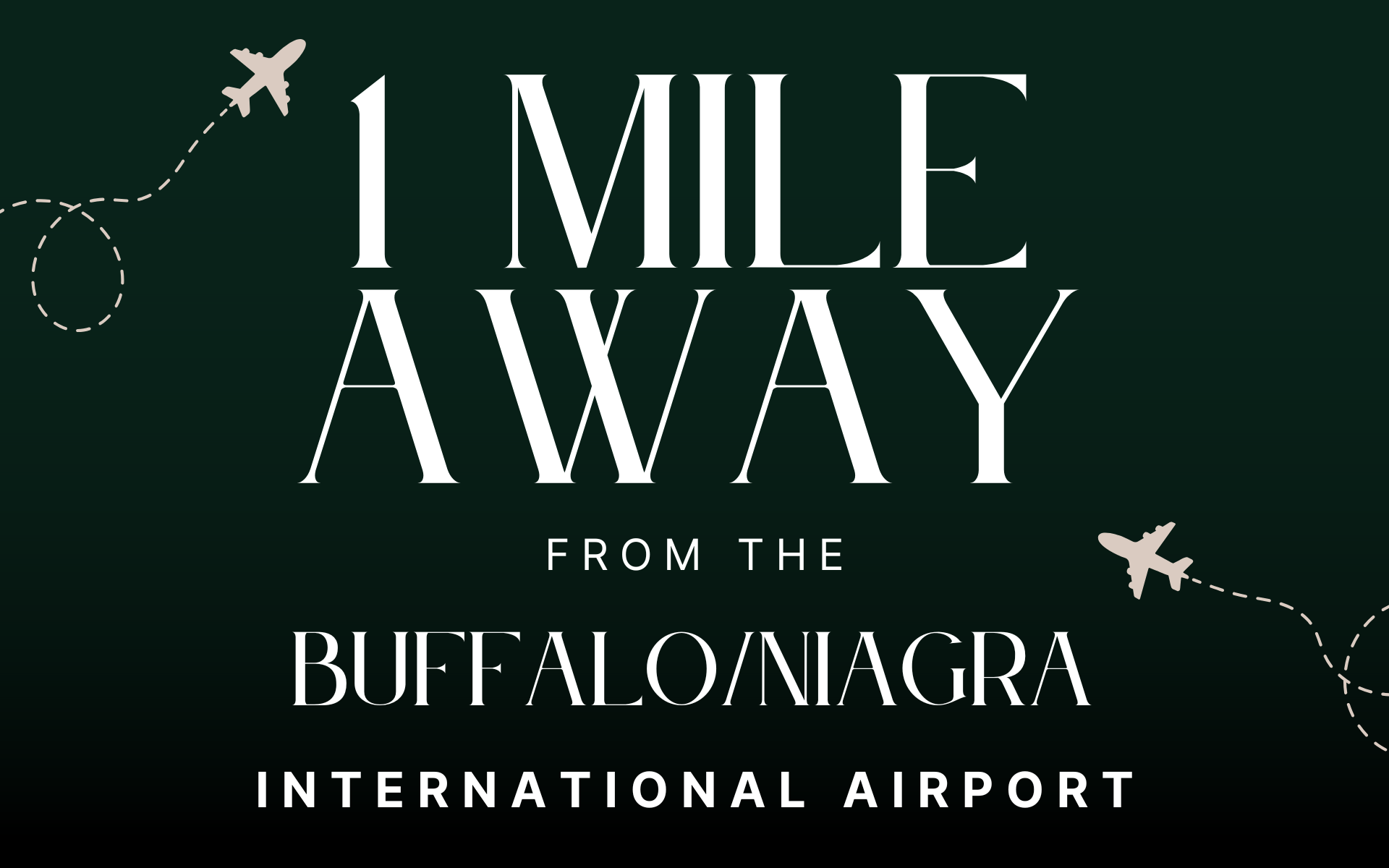 One mile from Buffalo Niagara International Airport graphic with airplane routes