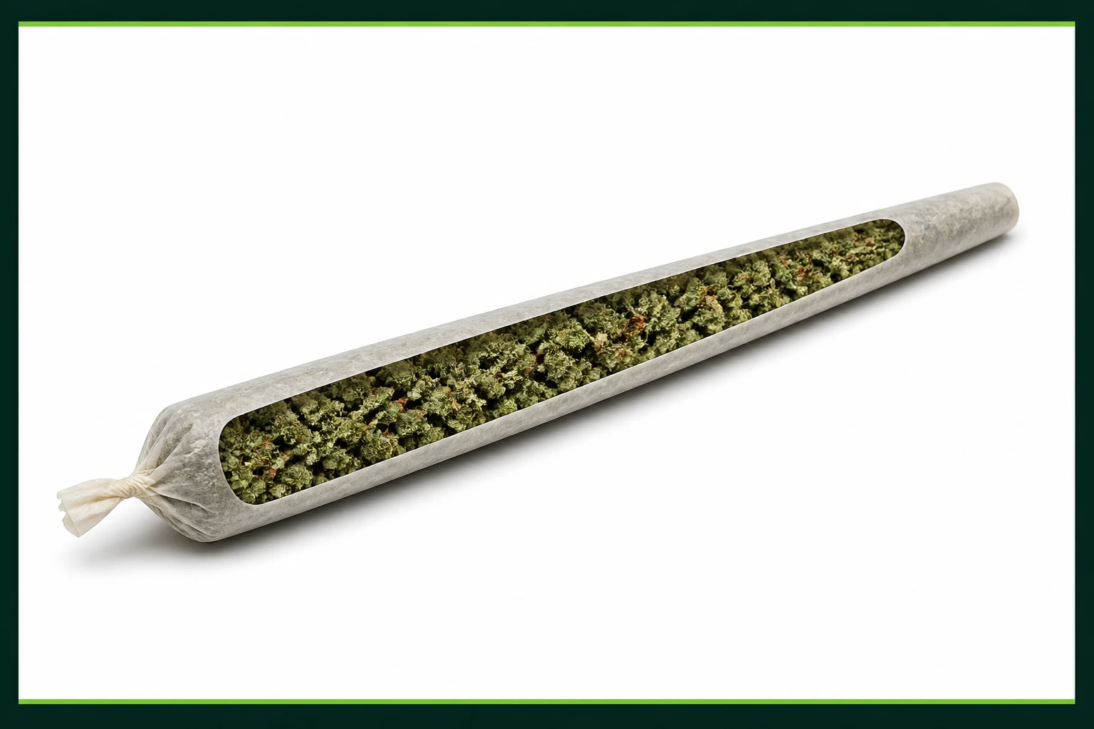 Illustration of an unlit flower-only pre-roll with a cutaway showing its cannabis flower filling.