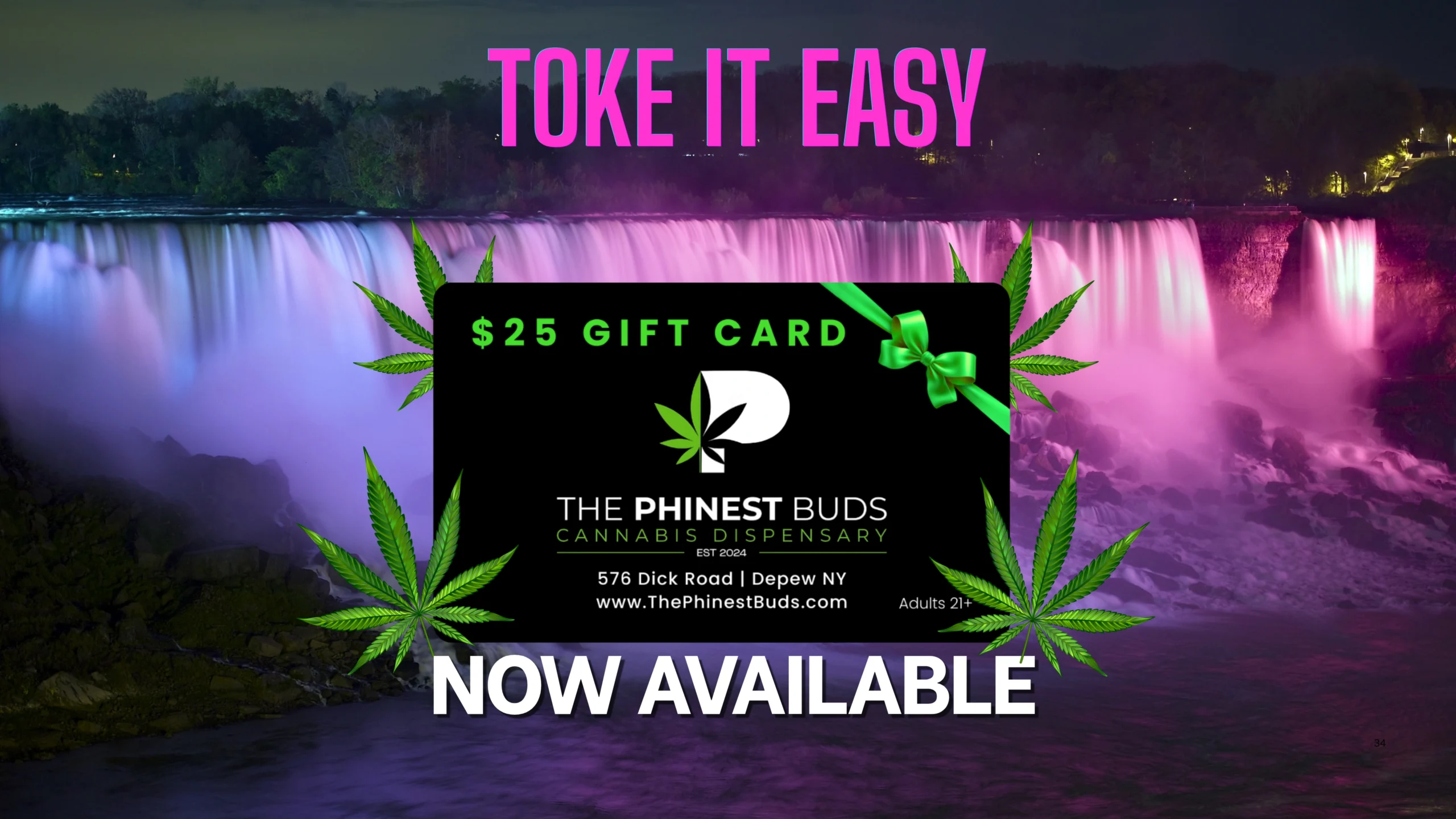 The Phinest Buds gift card board showing a 25 dollar gift card and now available message.