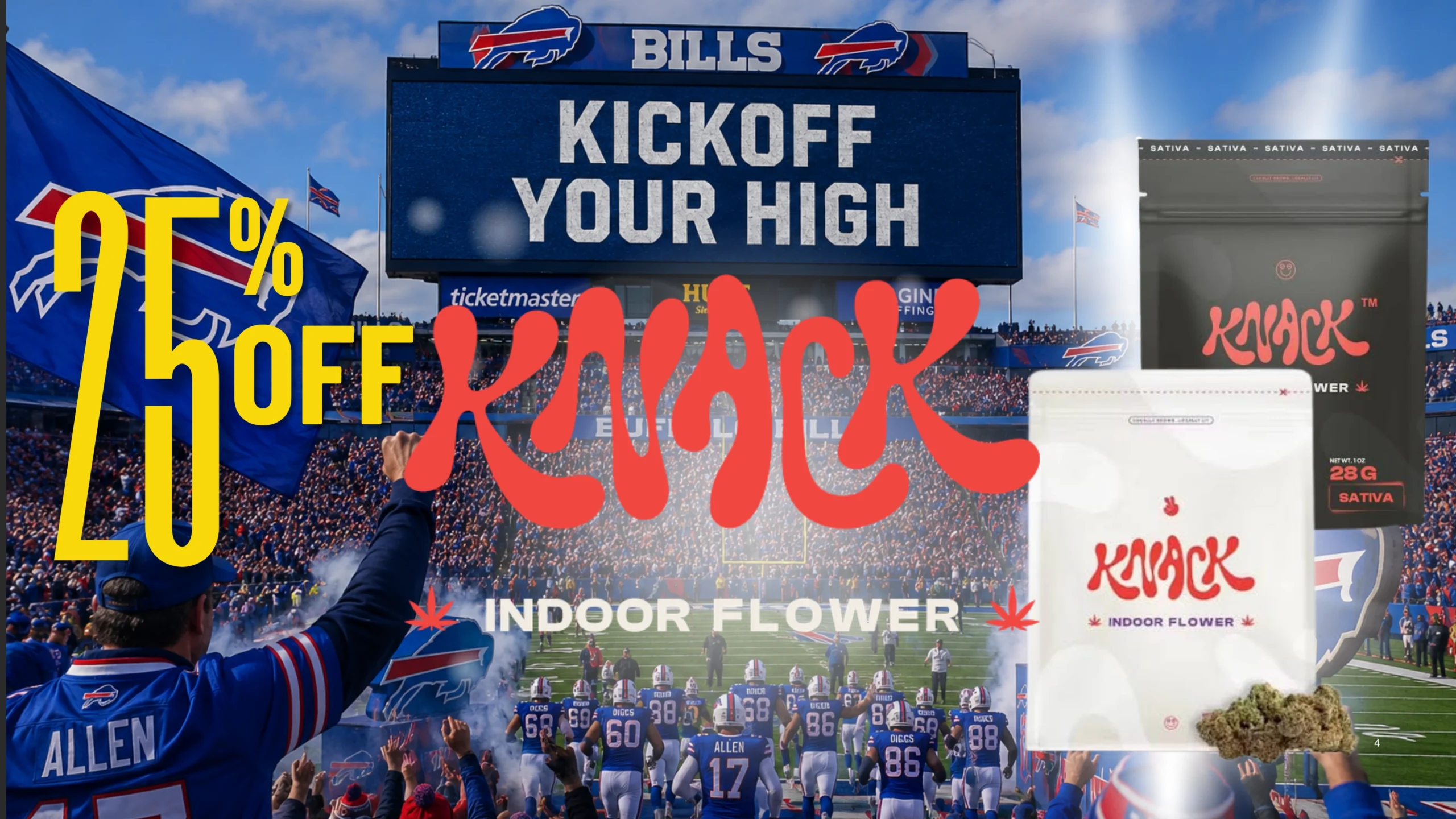 The Phinest Buds Knack flower promotion advertising 25 percent off indoor flower.