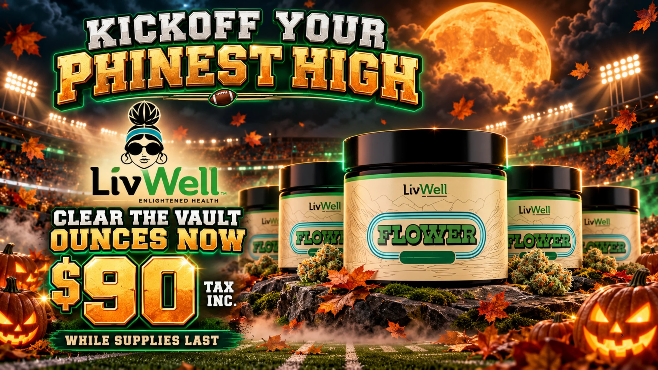 LivWell: clear the vault. Ounces $90, tax included. While supplies last.